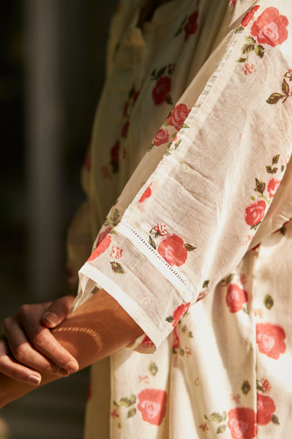 Juanita- Handwoven chandri comfort fit top in ivory color with embellishment
