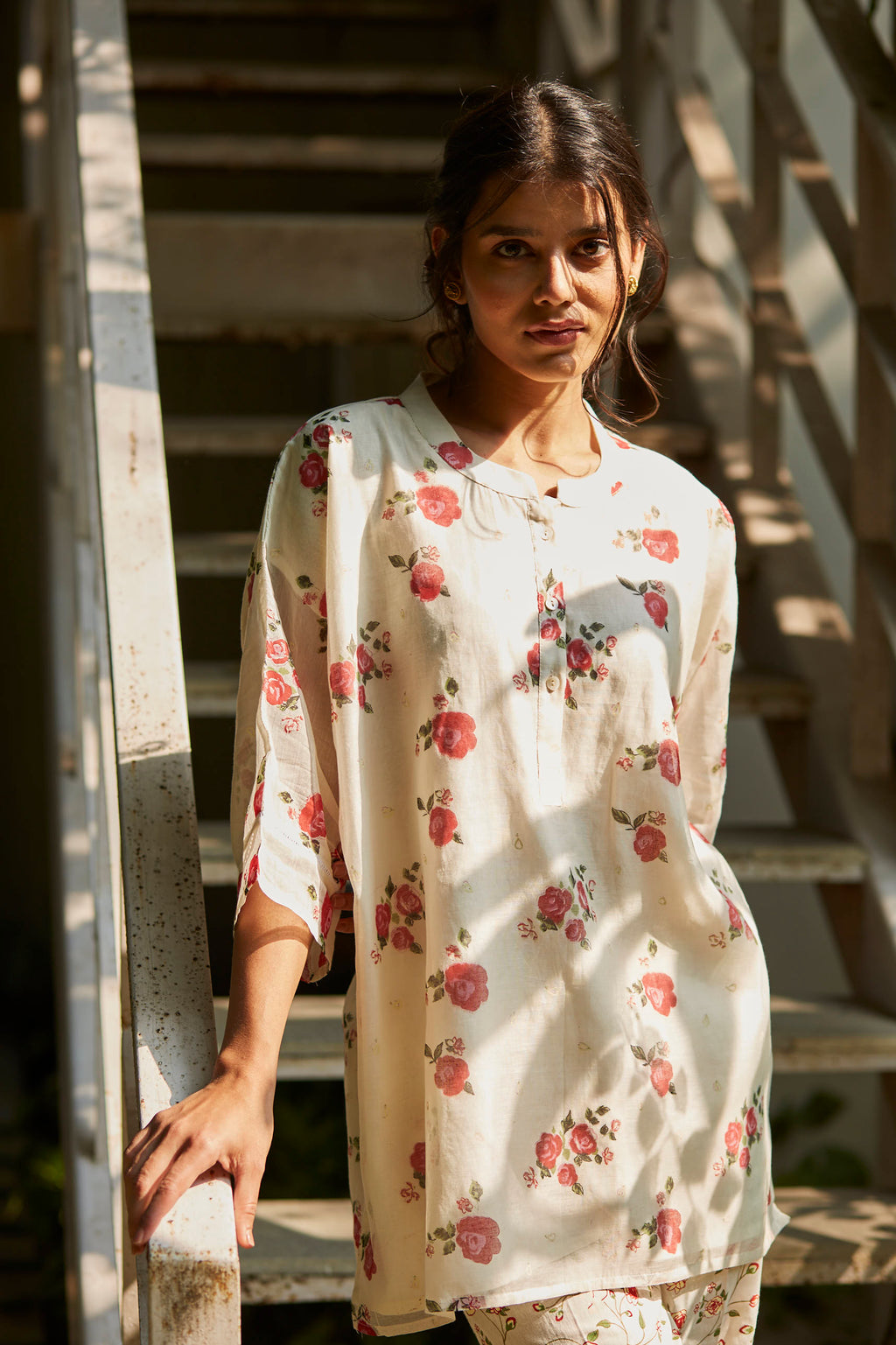 Juanita- Handwoven chandri comfort fit top in ivory color with embellishment