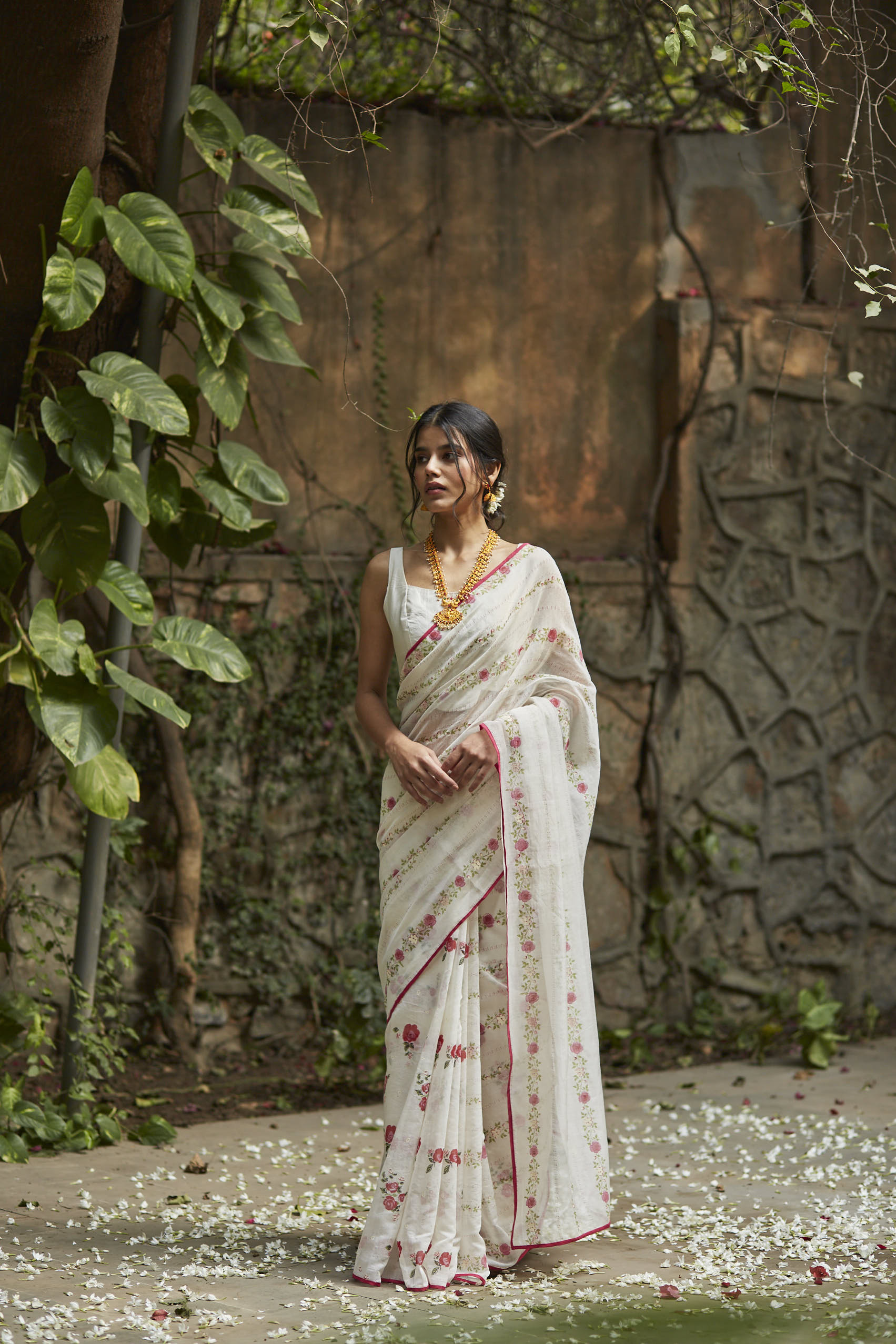 Juanita- Ivory handwoven chanderi saree with embellishment