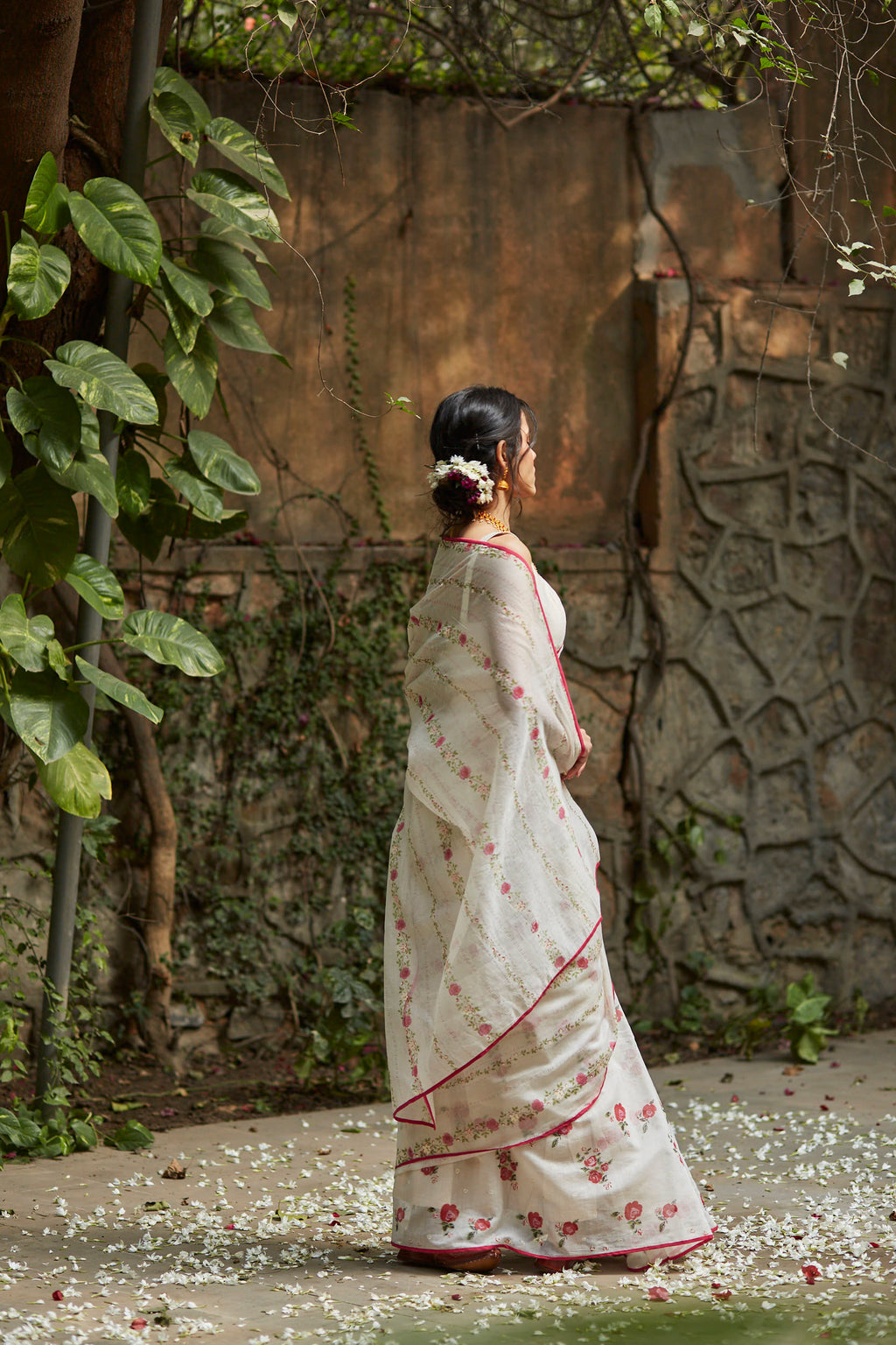 Juanita- Ivory handwoven chanderi saree with embellishment