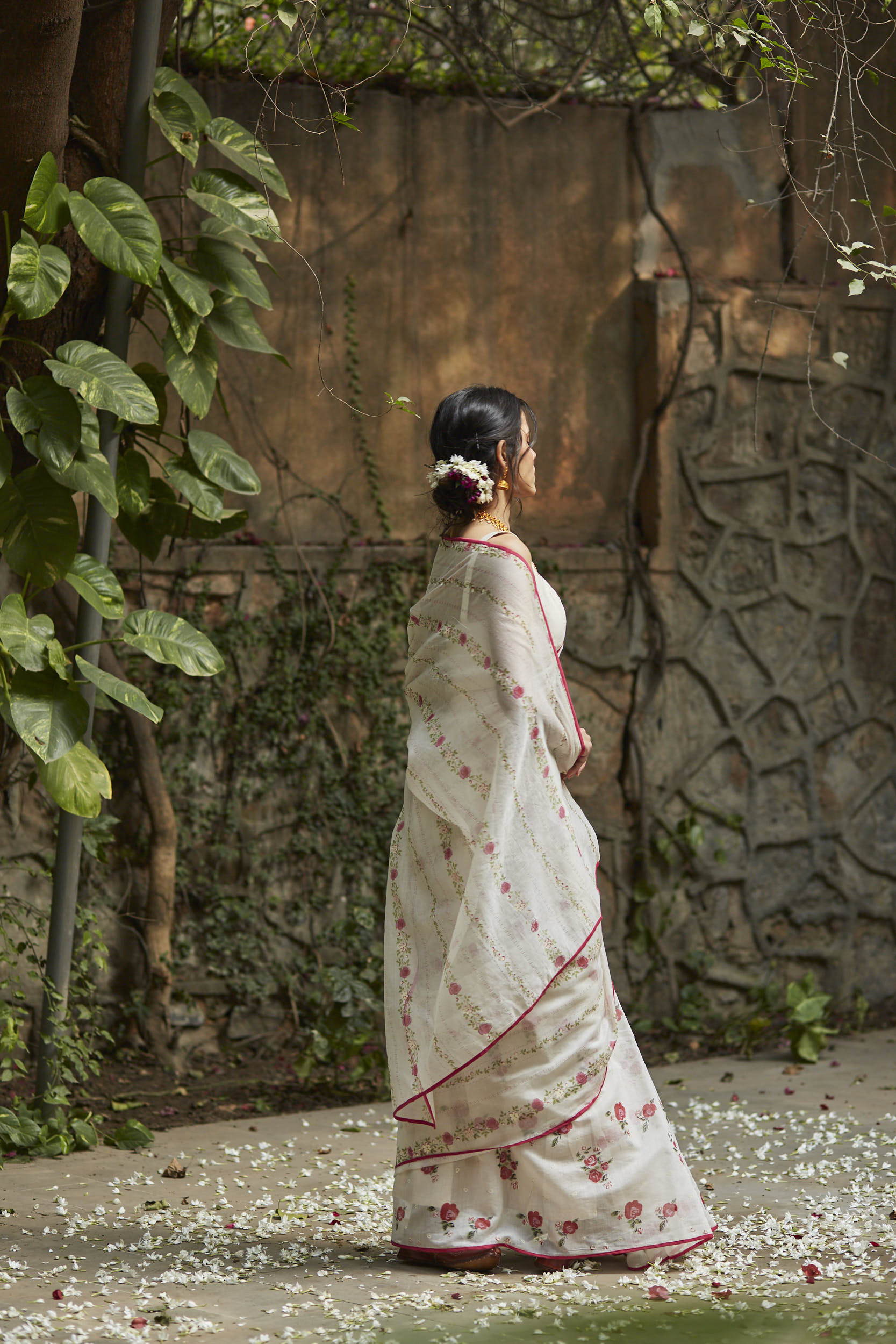 Juanita- Ivory handwoven chanderi saree with embellishment