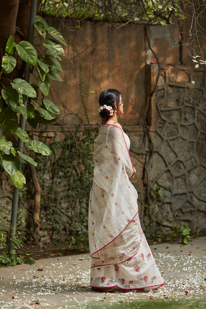 Juanita- Ivory handwoven chanderi saree with embellishment