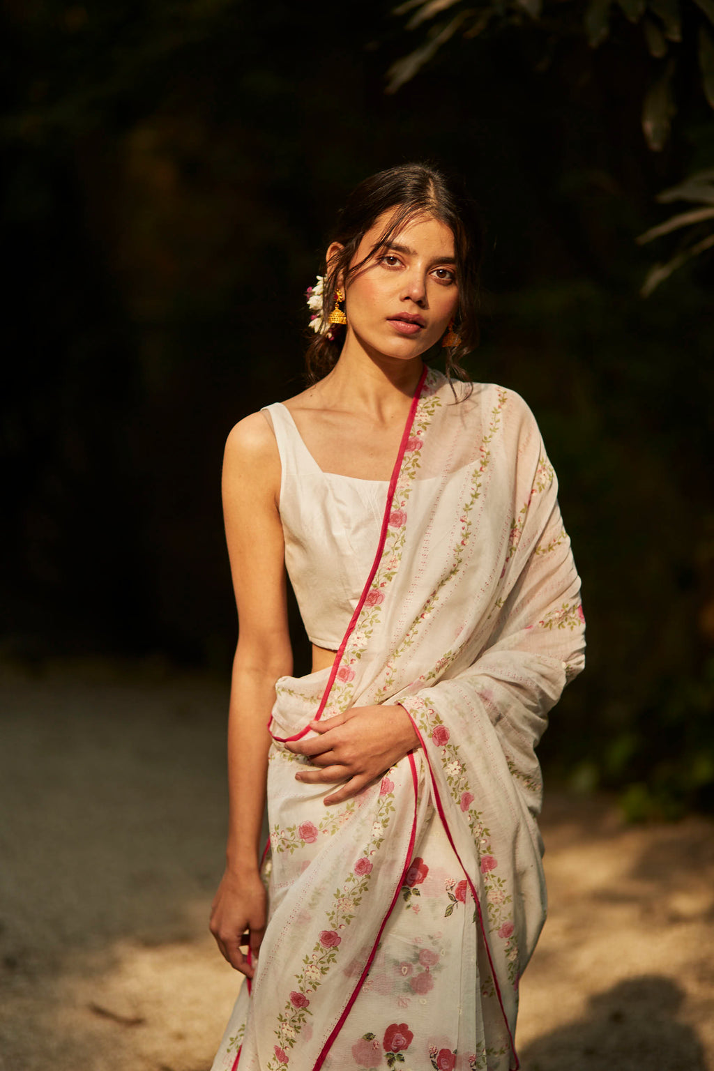 Juanita- Ivory handwoven chanderi saree with embellishment