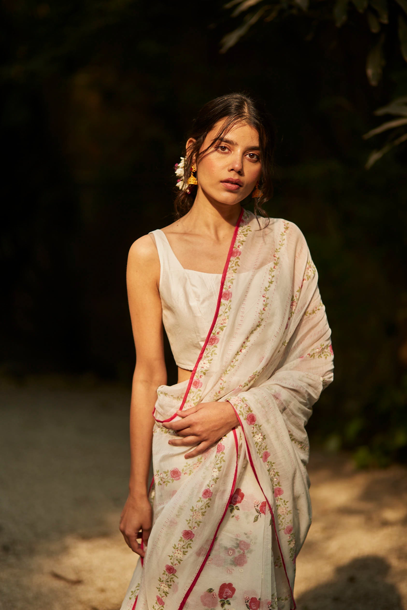 Juanita- Ivory handwoven chanderi saree with embellishment