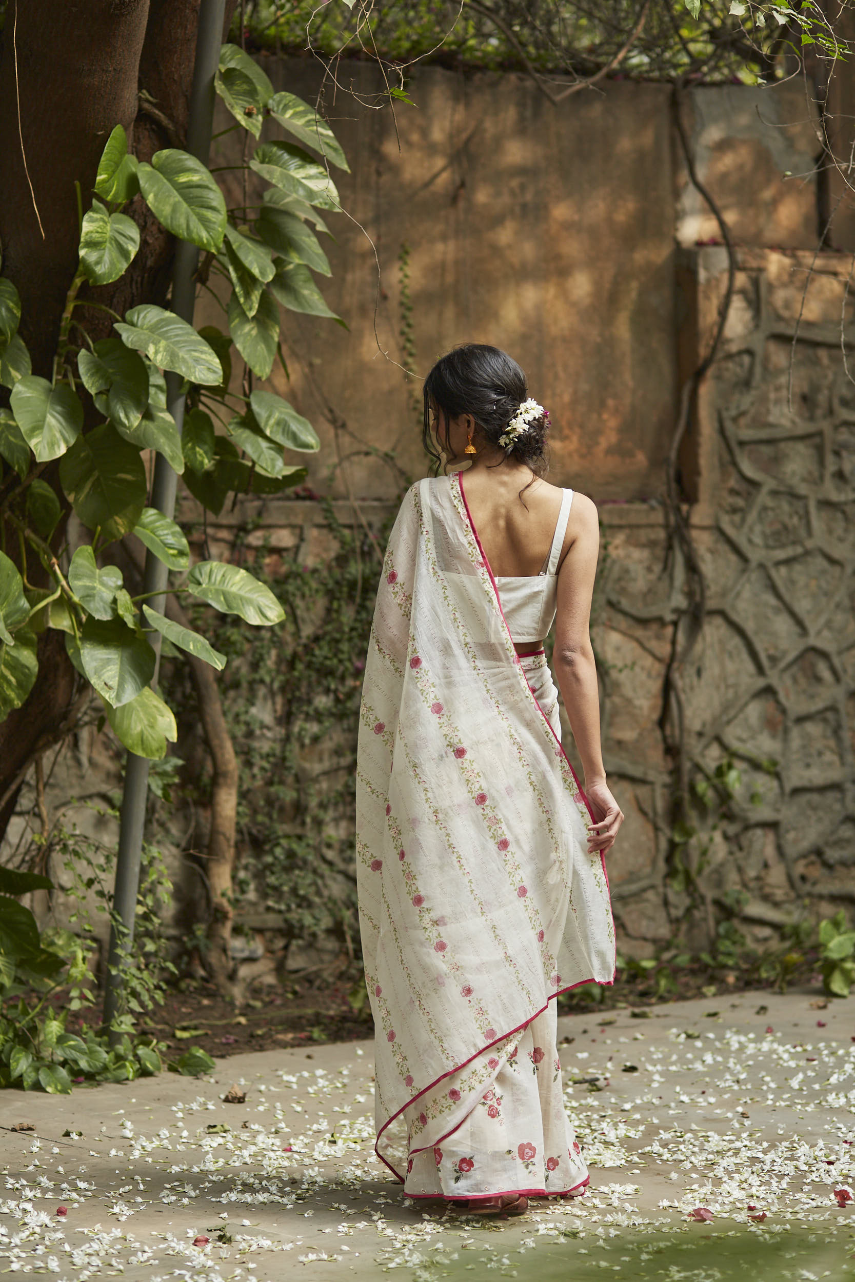 Juanita- Ivory handwoven chanderi saree with embellishment