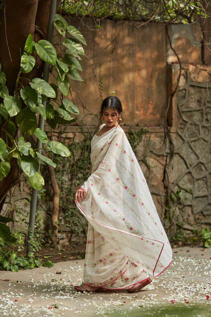 Juanita- Ivory handwoven chanderi saree with embellishment