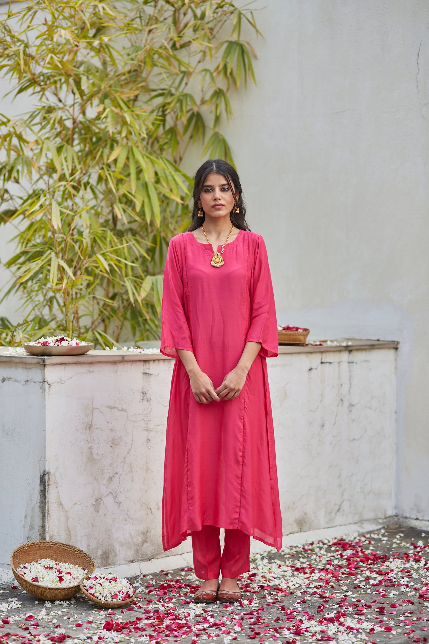 Juanita- Handwoven cotton silk roseate comfort fit kurta set