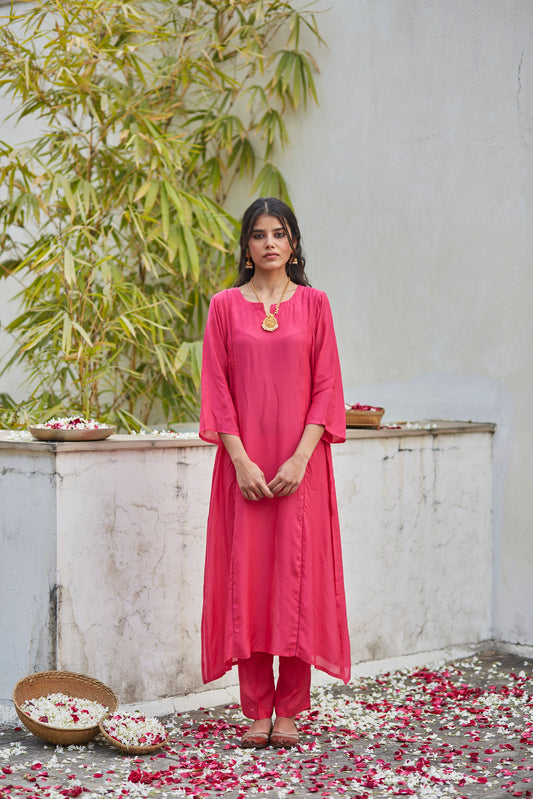 Juanita- Handwoven cotton silk roseate comfort fit kurta set