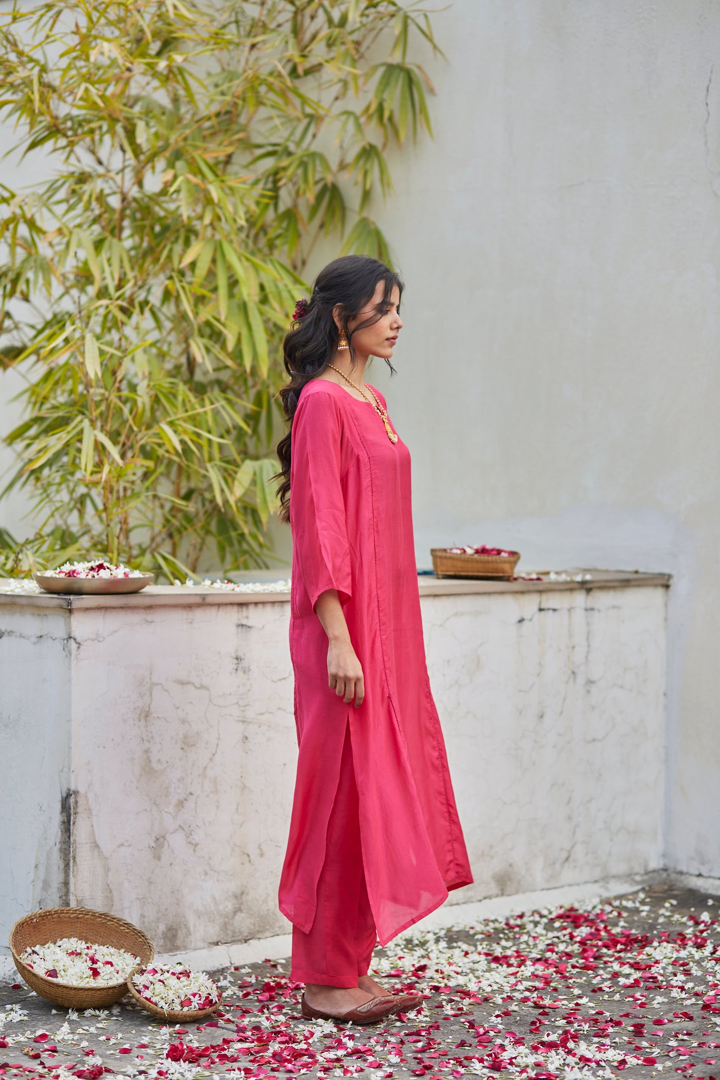 Juanita- Handwoven cotton silk roseate comfort fit kurta set