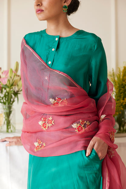 JUANITA- CORAL GREEN FESTIVE SILK