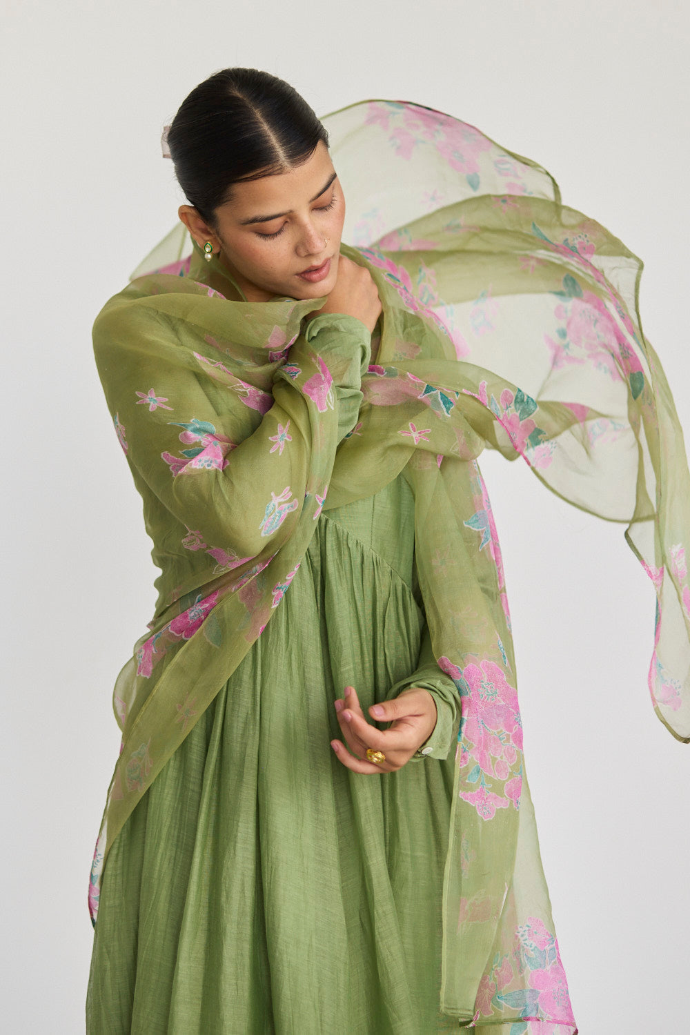 JUANITA- BOUGAINVILLEA SAGE GREEN ANARKALI
