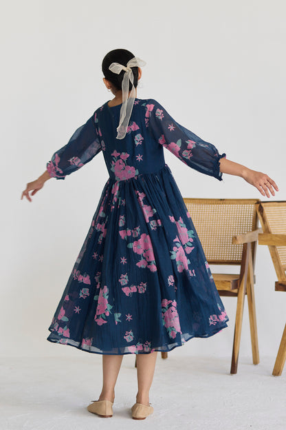 JUANITA- MIDNIGHT BLUE BOUGAINVILLEA DRESS