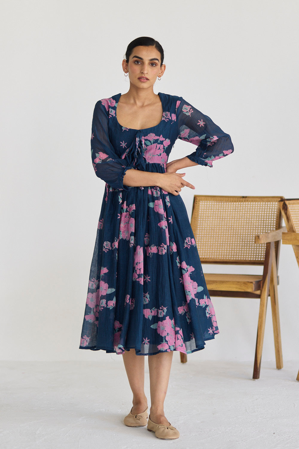 JUANITA- MIDNIGHT BLUE BOUGAINVILLEA DRESS