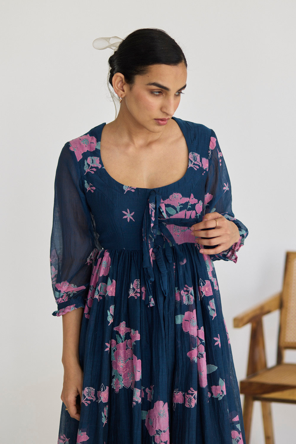 JUANITA- MIDNIGHT BLUE BOUGAINVILLEA DRESS