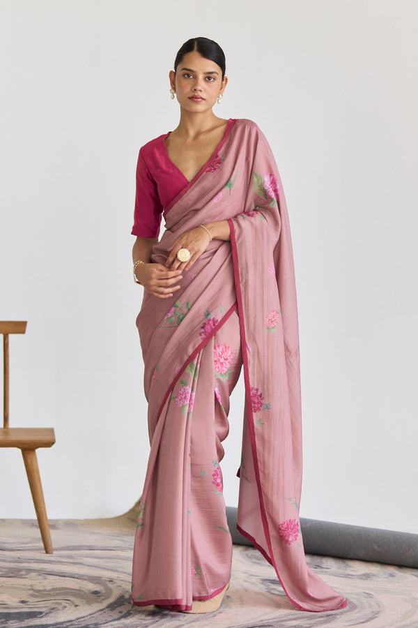 JUANITA- OLD ROSE DAHLIA SILK SAREE – Juanita Ensemble