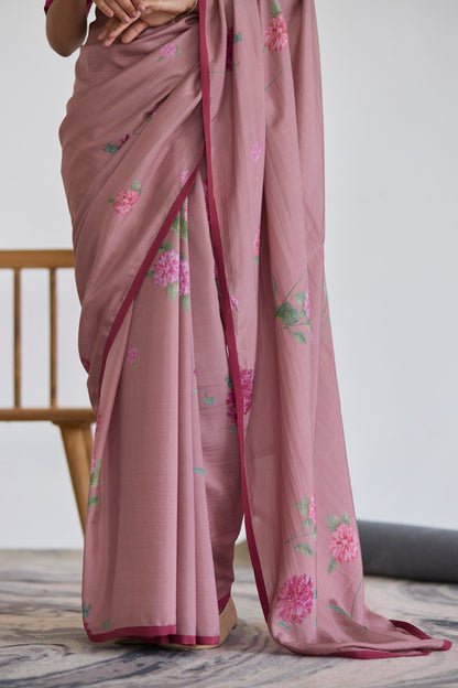 JUANITA- OLD ROSE DAHLIA SILK SAREE