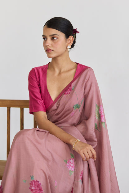 JUANITA- OLD ROSE DAHLIA SILK SAREE