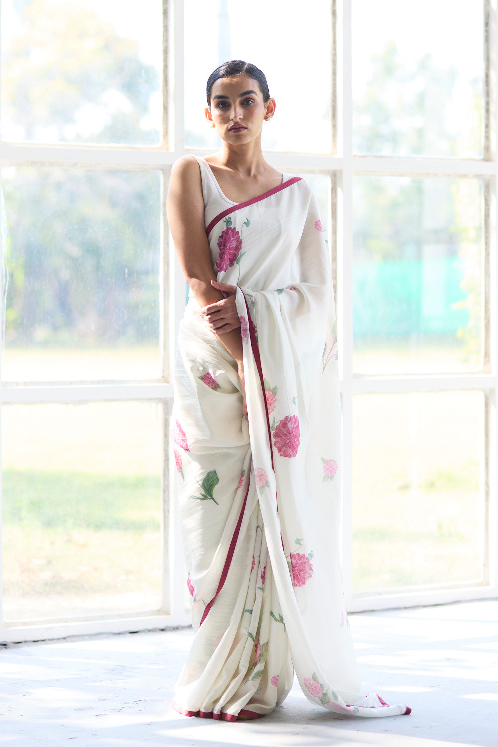 JUANITA- DAHLIA IVORY SILK SAREE