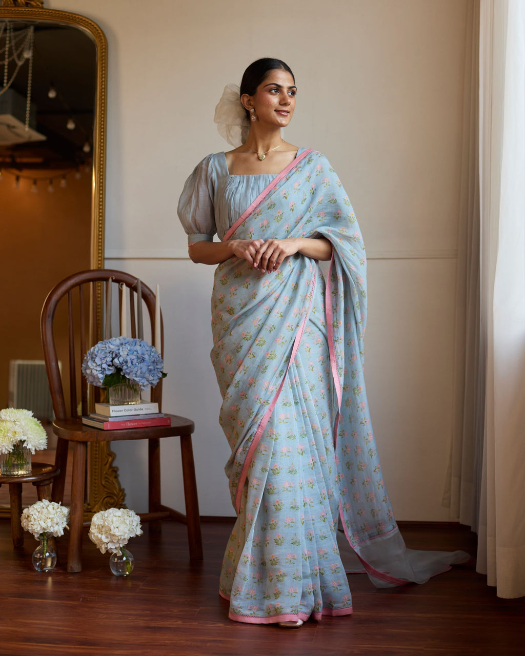 Juanita- POWDER BLURE FLORETTE SAREE