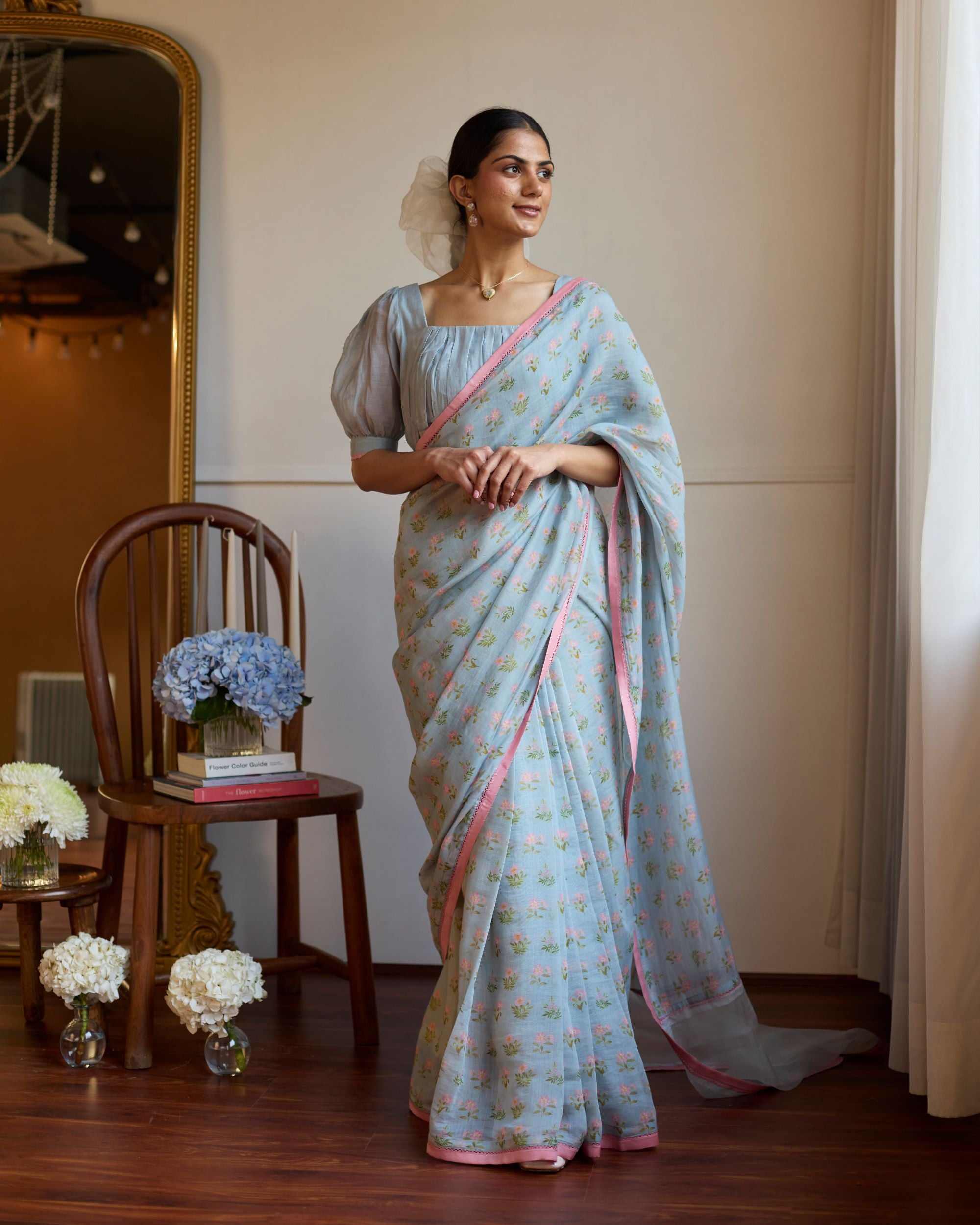 Juanita- POWDER BLURE FLORETTE SAREE