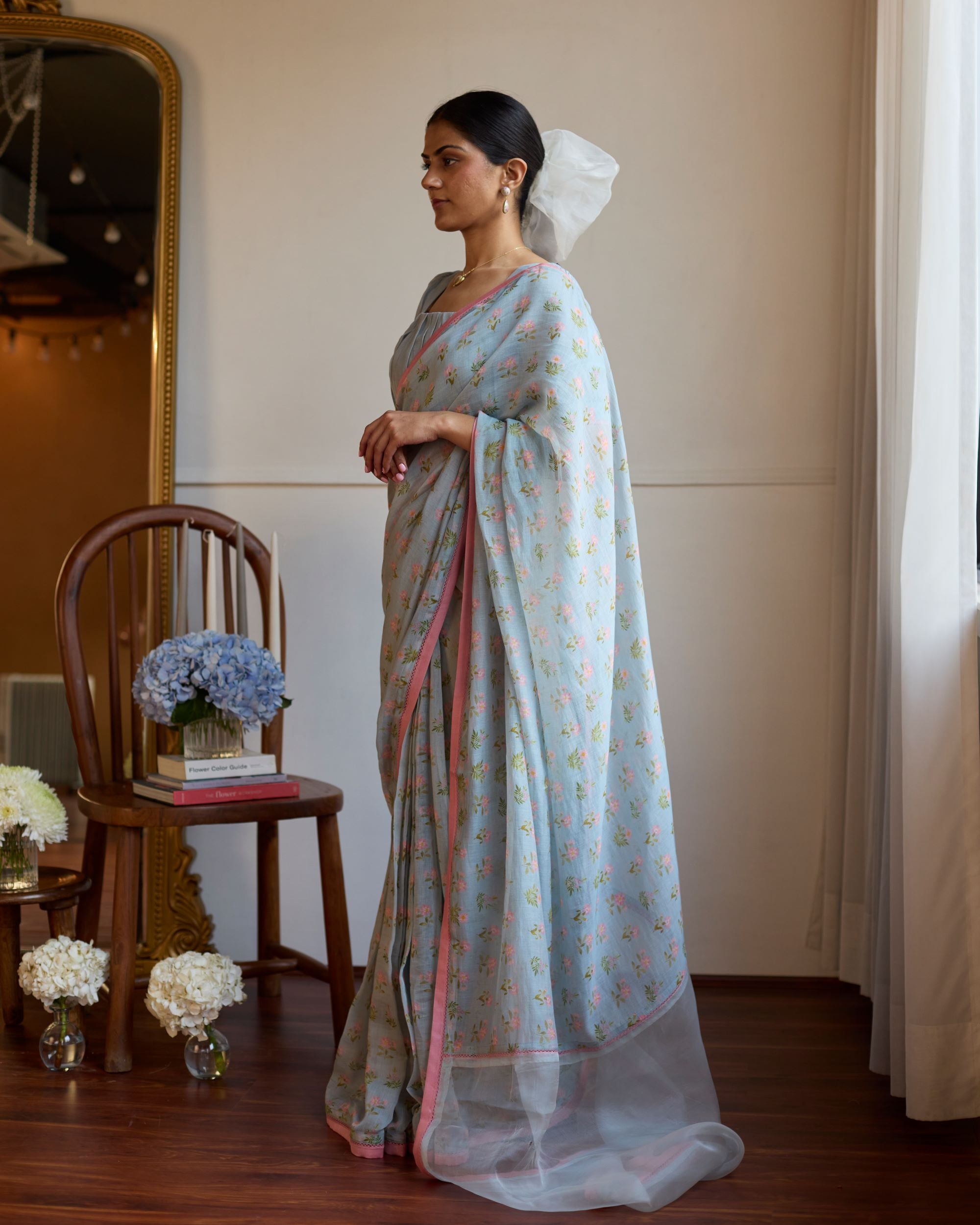 Juanita- POWDER BLURE FLORETTE SAREE