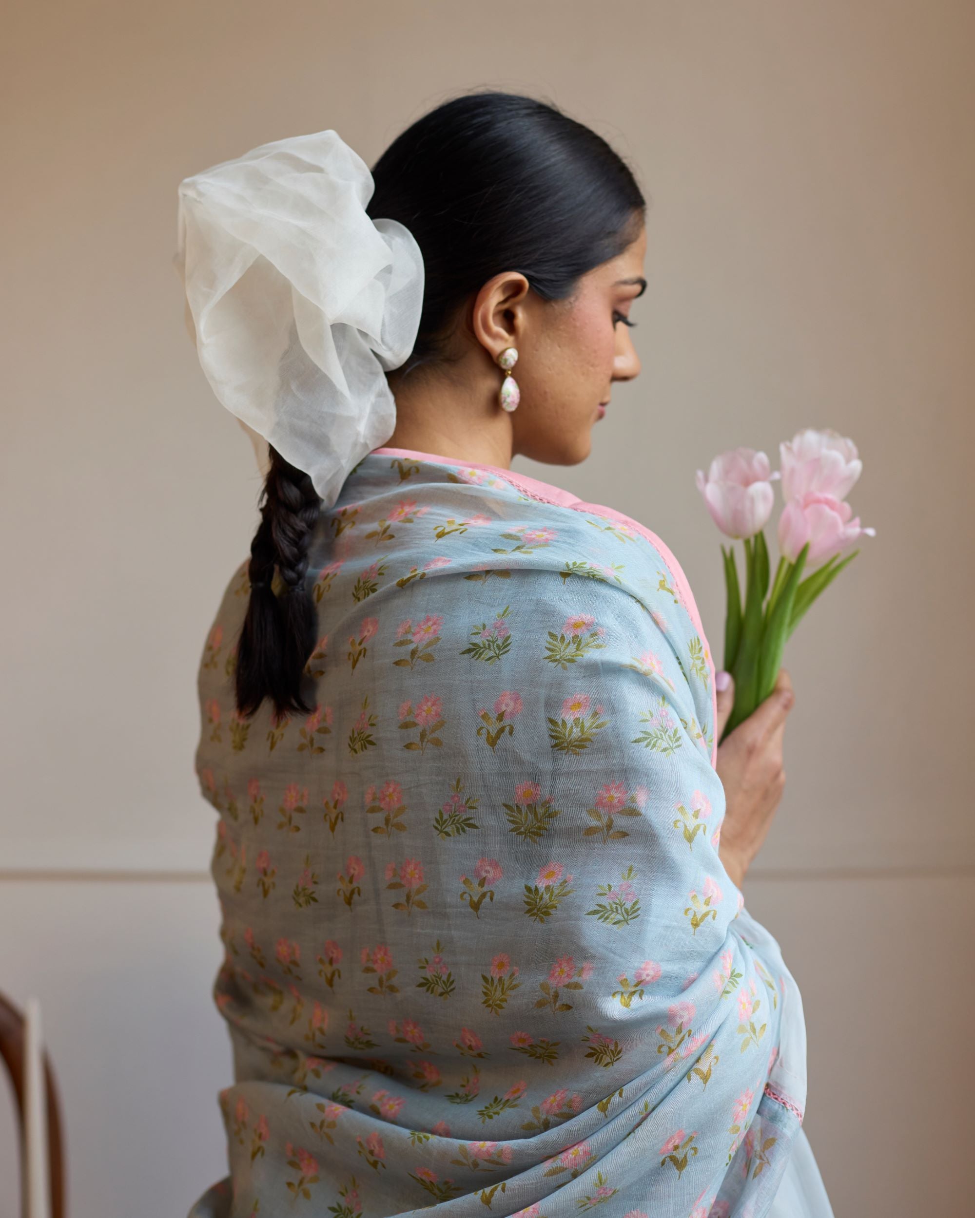 Juanita- POWDER BLURE FLORETTE SAREE