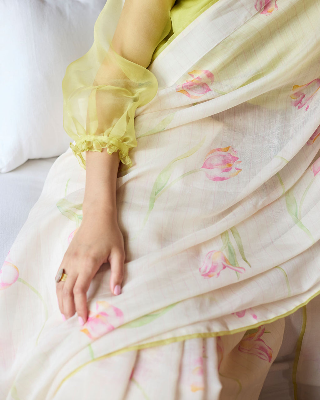 Juanita- IVORY LEMON TULIP SAREE