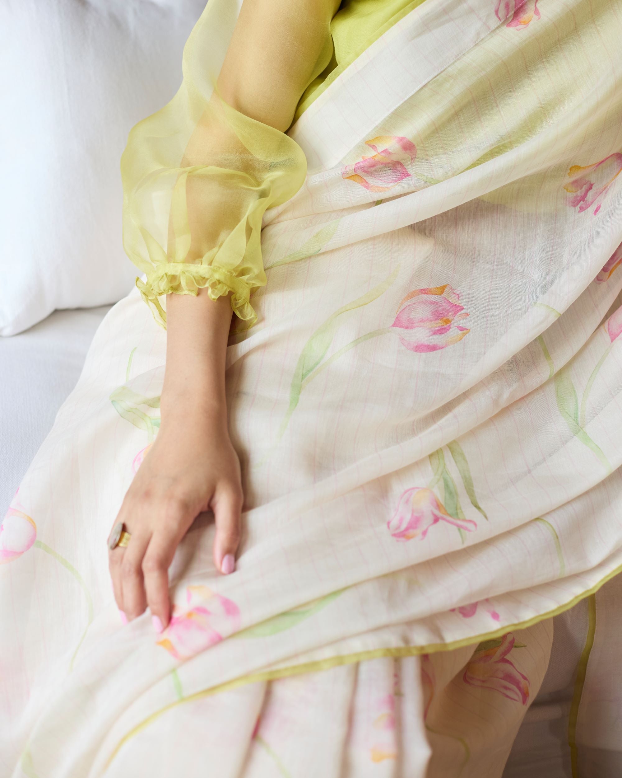 Juanita- IVORY LEMON TULIP SAREE