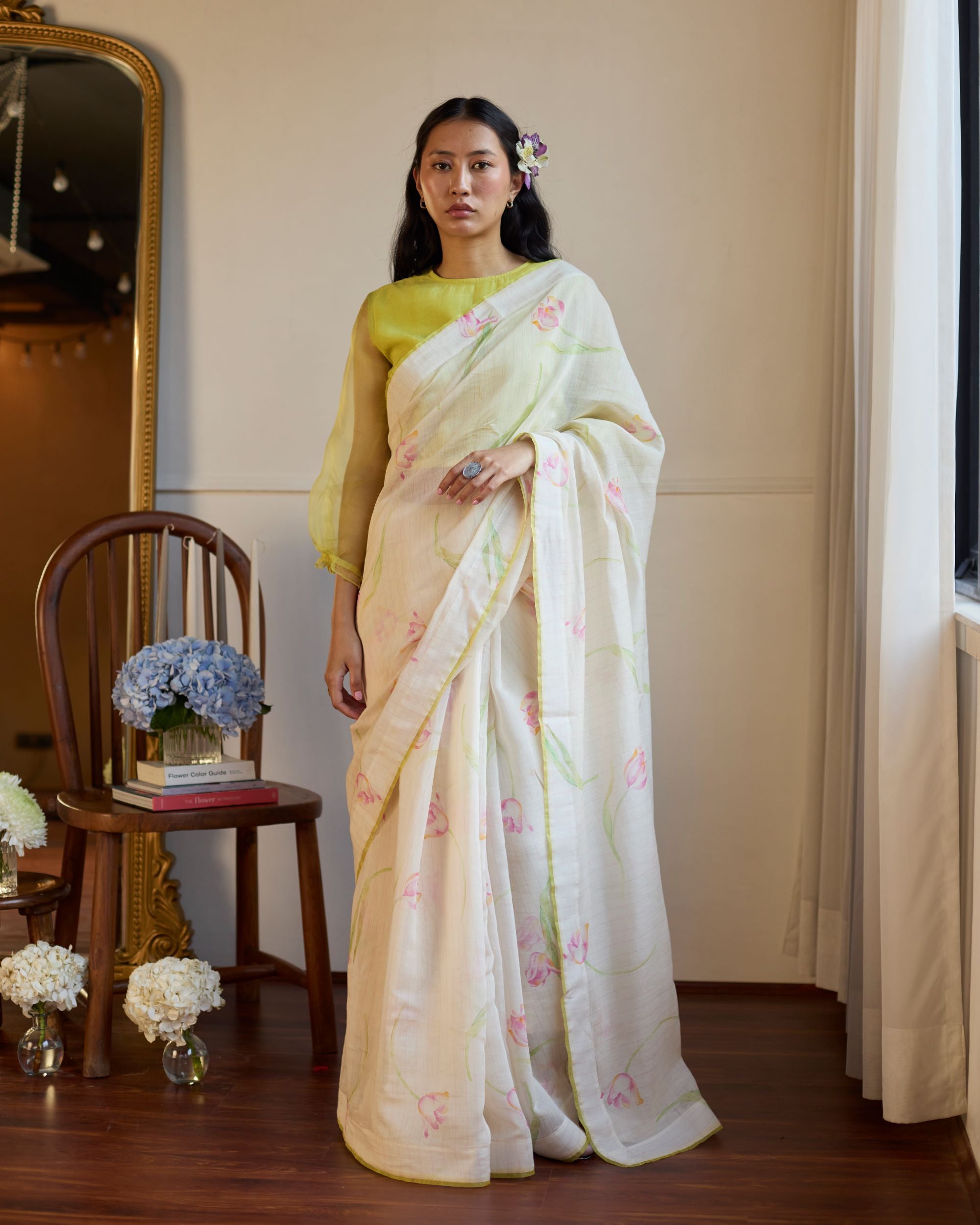 Juanita- IVORY LEMON TULIP SAREE