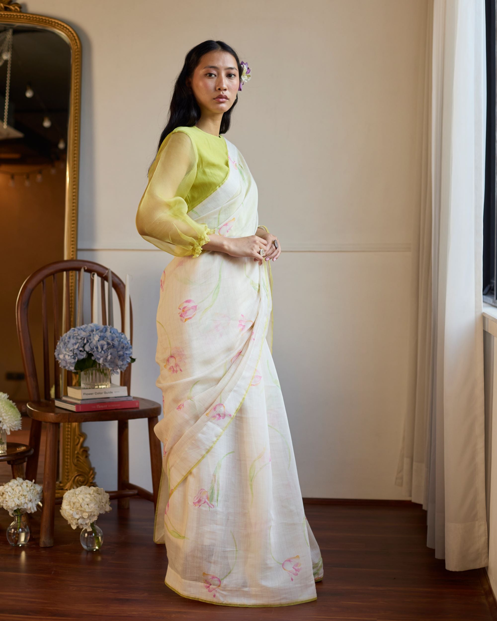 Juanita- IVORY LEMON TULIP SAREE
