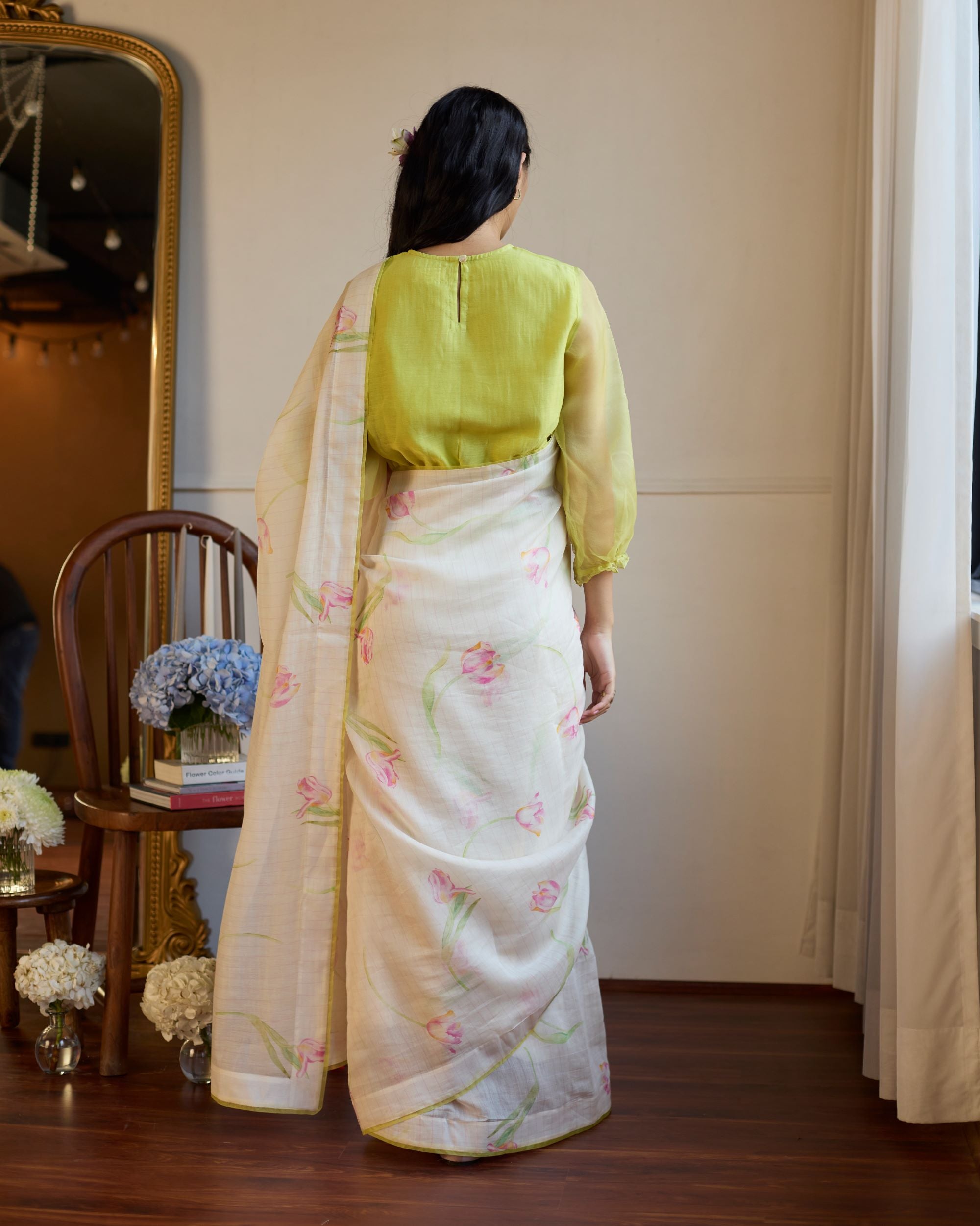 Juanita- IVORY LEMON TULIP SAREE