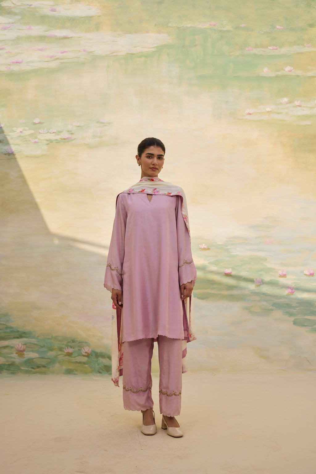 MAUVE SHORT SILK KURTI SET