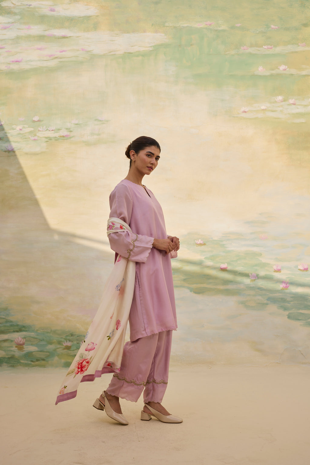 MAUVE SHORT SILK KURTI SET