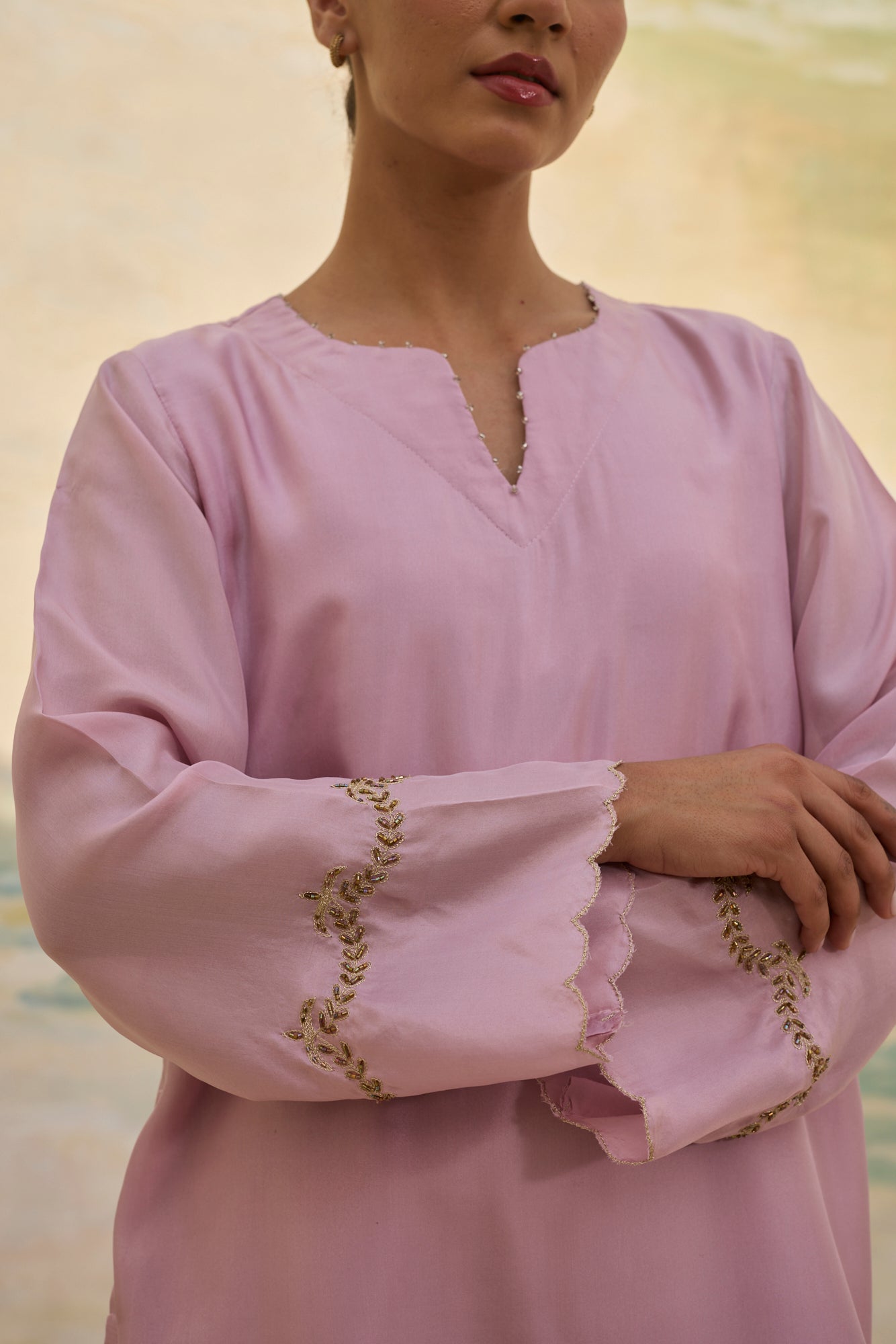 MAUVE SHORT SILK KURTI SET