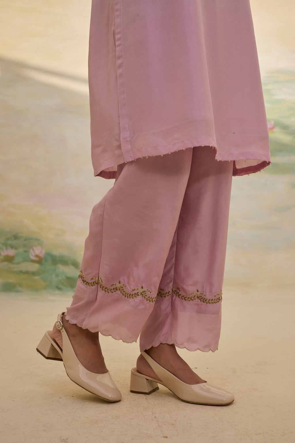 MAUVE SHORT SILK KURTI SET