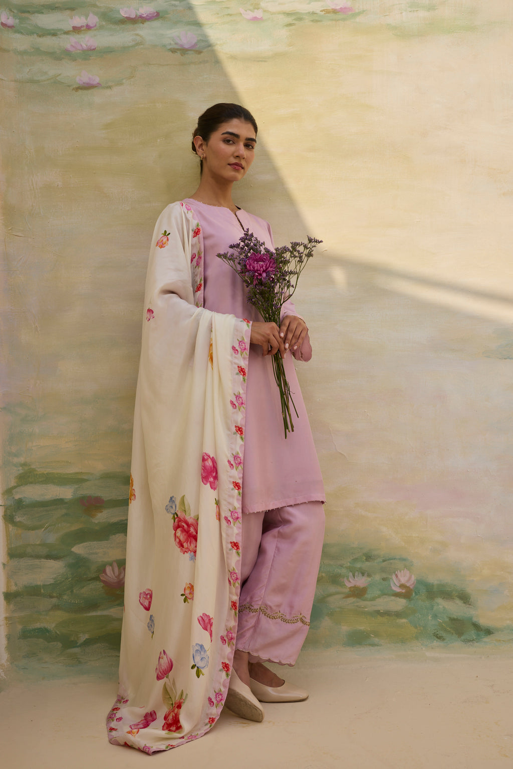 MAUVE SHORT SILK KURTI SET