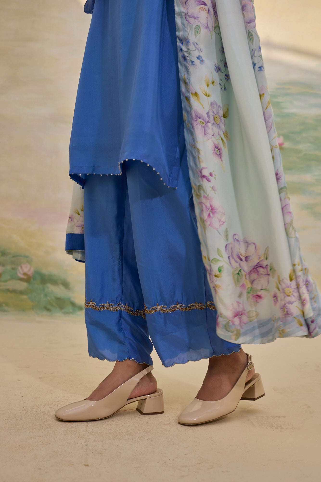 COBALT SHORT SILK KURTI SET