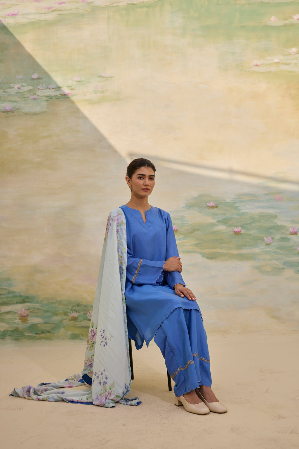 COBALT SHORT SILK KURTI SET