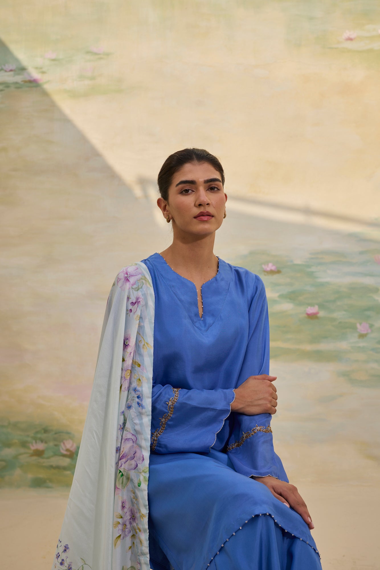 COBALT SHORT SILK KURTI SET