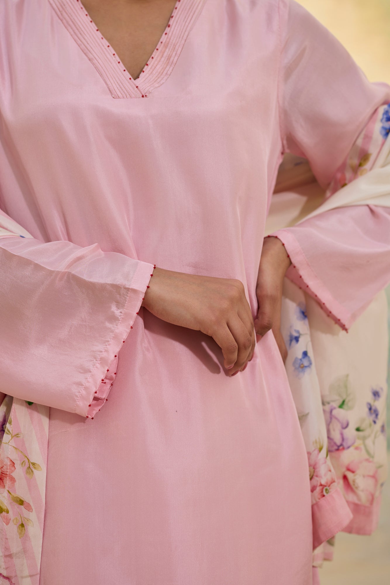 BLUSH SHORT SILK KURTI SET