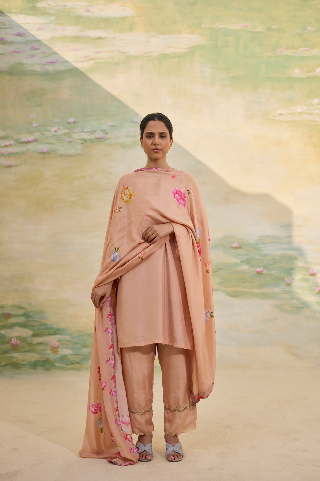 CARAMEL SHORT SILK KURTI SET