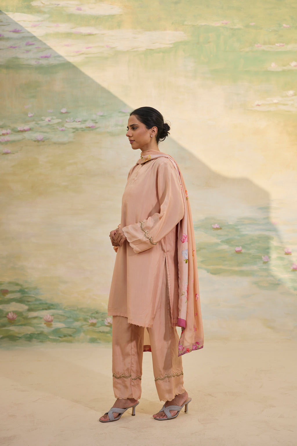 CARAMEL SHORT SILK KURTI SET