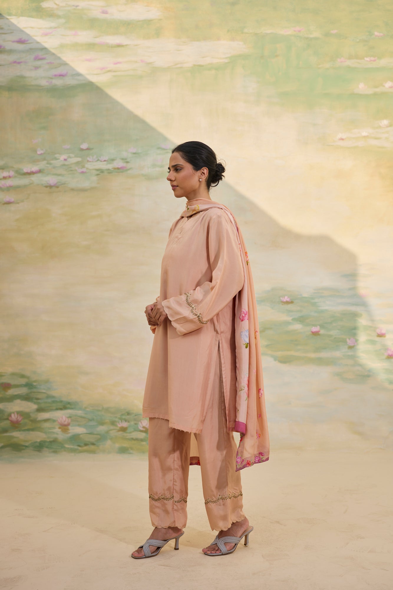 CARAMEL SHORT SILK KURTI SET