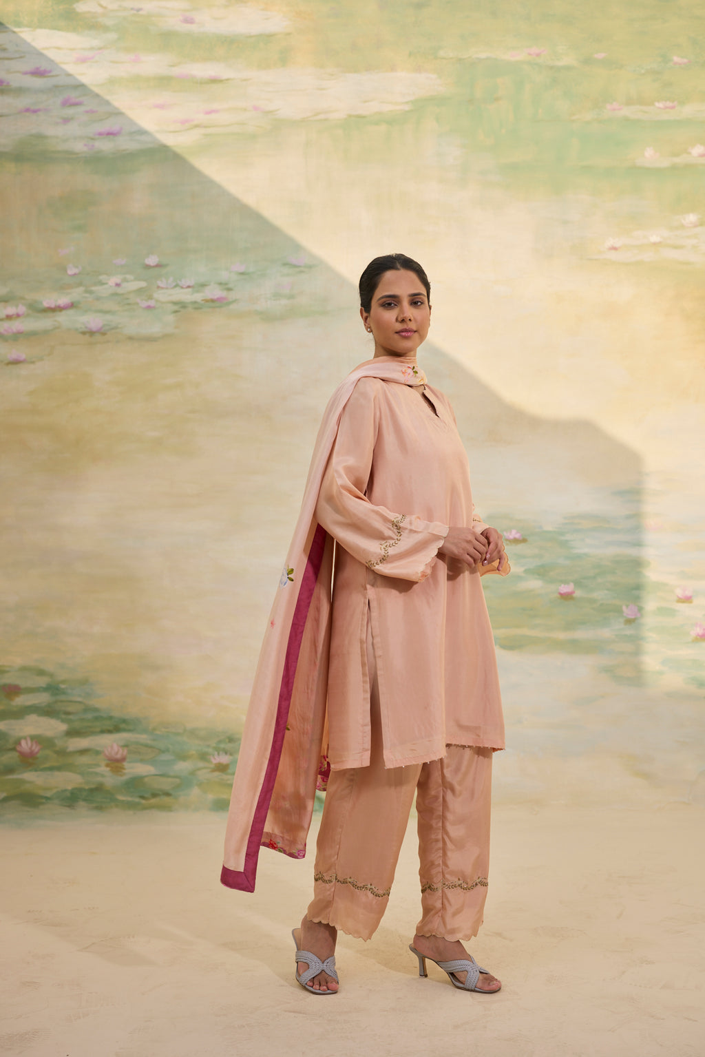 CARAMEL SHORT SILK KURTI SET