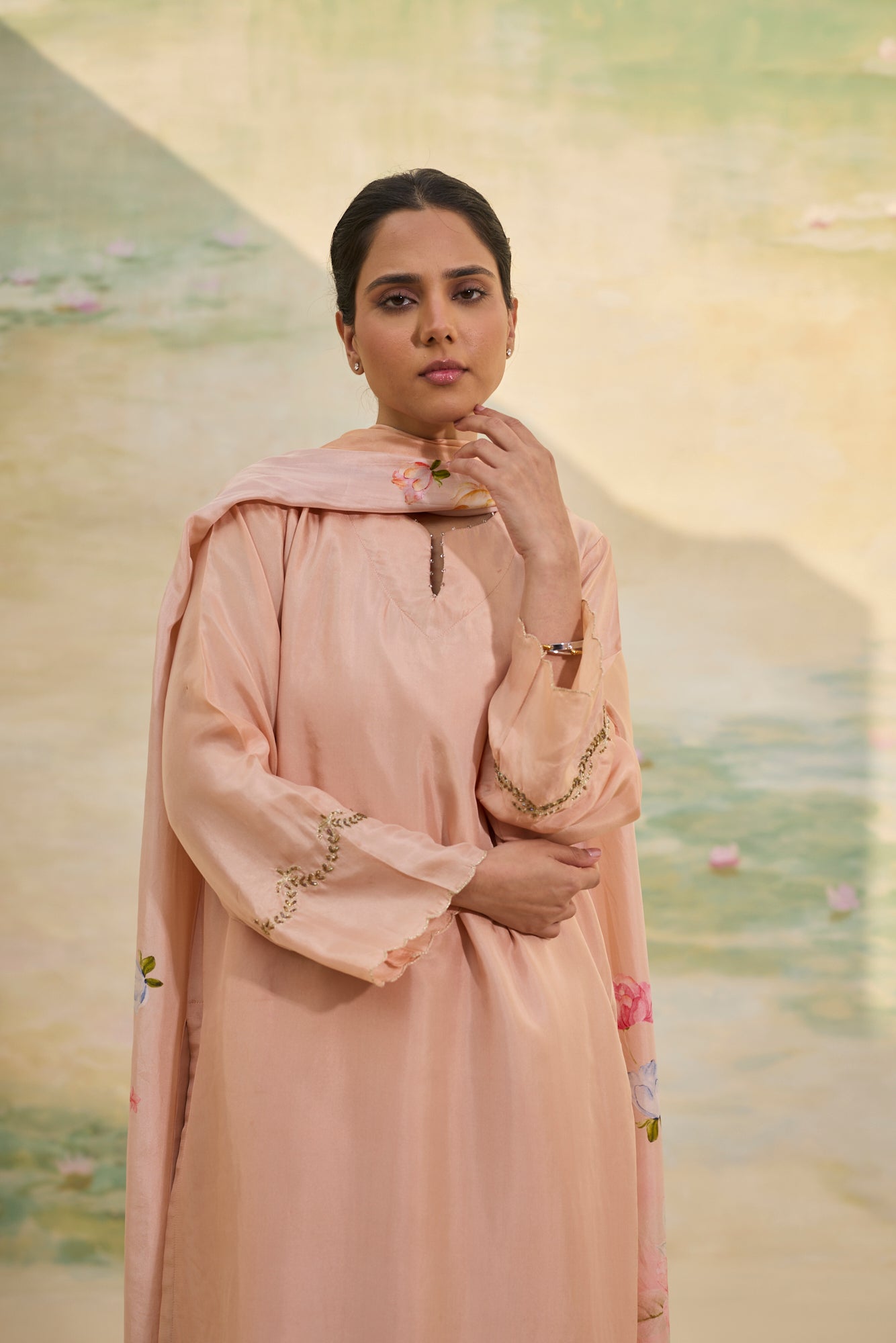 CARAMEL SHORT SILK KURTI SET