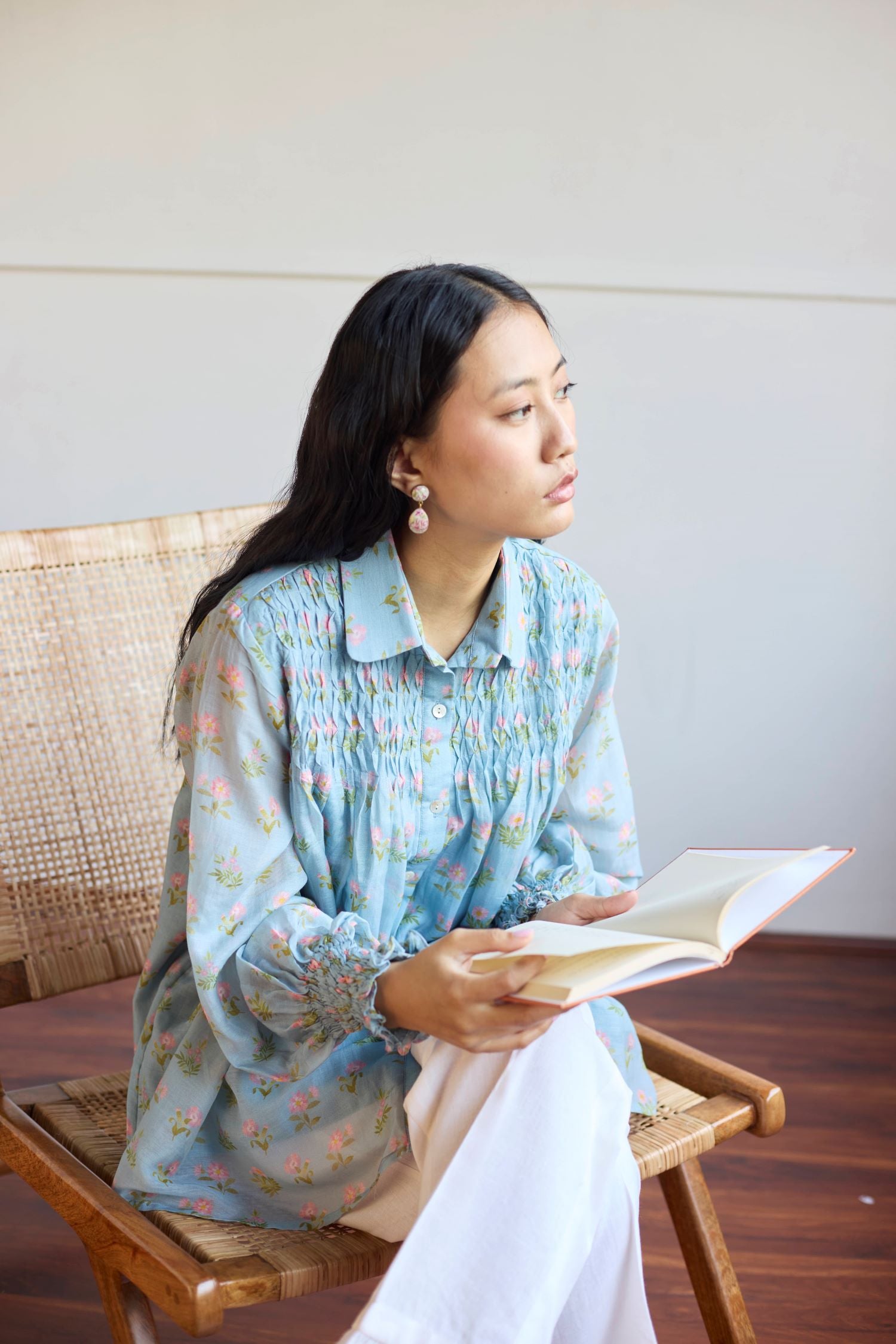 Juanita- POWDER BLUE SMOCKING SHIRT