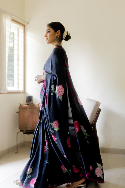 JUANITA-MIDNIGHT SILK SAREE AND CHOKER NECK BLOUSE