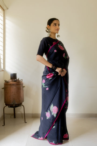 JUANITA-MIDNIGHT SILK SAREE AND CHOKER NECK BLOUSE