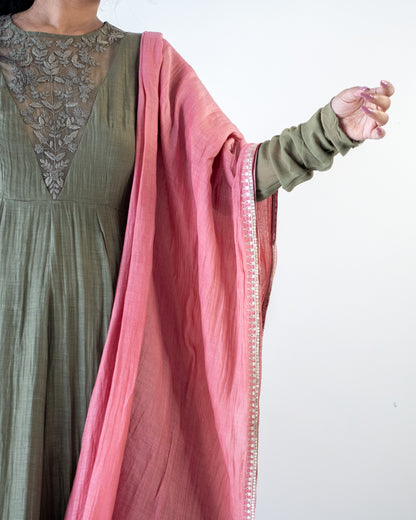 Juanita- Olive and Old Rose Anarkali set