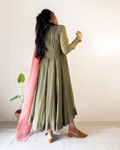 Juanita- Olive and Old Rose Anarkali set